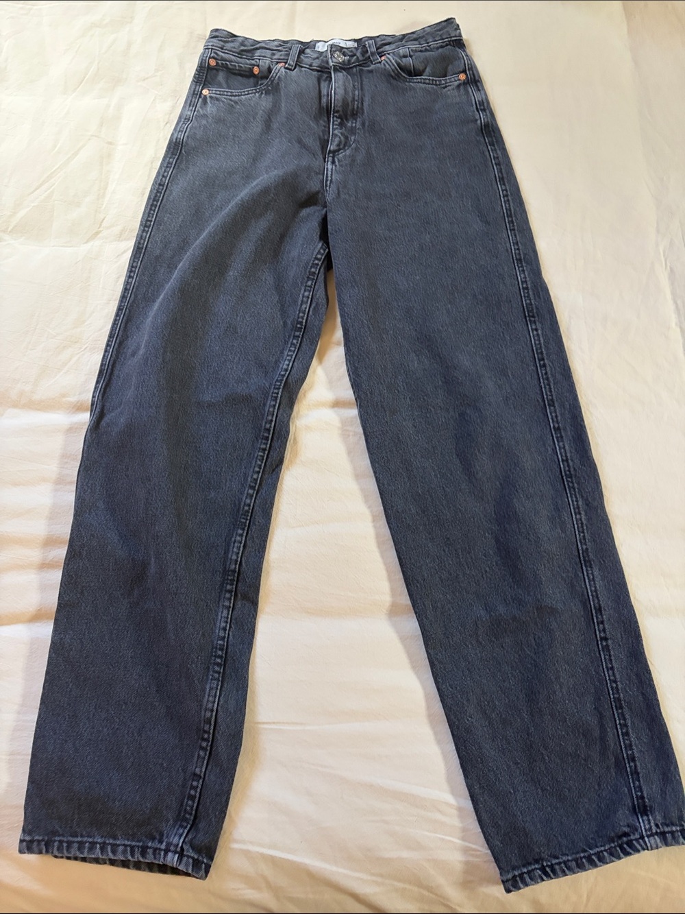 Mango High-Rise Wide Leg Jeans in Washed Black